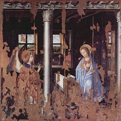 アントネッロ・ダ・メッシーナ　《受胎告知》 板に油　1474年 180x180（cm） シラクーサ ベッローモ州立美術館所蔵